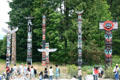 Northwest coast native totem pole collection in Stanley Park. Vancouver, BC.