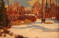 Woods in Winter painting on board by Tom Thompson at Tom Thompson Art Gallery. Owen Sound, ON.