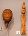 Plains Ojibwe medicine man's wooden marionette head & elk horn figure to cast spells from Yellow Quill Trail, Manitoba at Royal Ontario Museum. Toronto, ON.