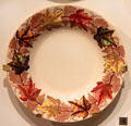 Earthenware plate with transfer-print of maple leaves by Thomas Furnival & Sons of Cobridge, Staffordshire, England at Royal Ontario Museum. Toronto, ON.