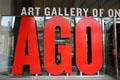 Graphics of AGO sign at Art Gallery of Ontario. Toronto, ON.