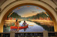 Mural of two canoeists & seaplane Northern Tradition & Transition by Roger Jerome at Saskatchewan Legislature. Regina, SK.