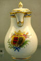 Porcelain coffee pot with arms of Vallesa et Filippa Martiniana of Turin from Nyon at Ariana Museum. Geneva, Switzerland.