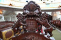 Carved wooden Hamburg coat-of-arms borne by two lions at St Michael's Church. Hamburg, Germany.