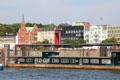 Johannisbollwerk streetscape over Elbe River. Hamburg, Germany.