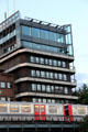 Johannisbollwerk streetscape with Subway train. Hamburg, Germany.