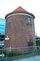 Zombeck air defense tower near Elbe at Überseebrücke. Hamburg, Germany.