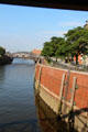 Walkway along Zollkanal with Brooks brücke. Hamburg, Germany.