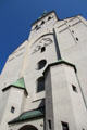 Tower & entrance facade of Peterskirche. Munich, Germany.