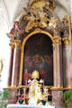 Altar with Last Supper painting at Peterskirche. Munich, Germany.