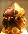 Carved helmet mask with antelope skin by Ejagham or Mbube people of Nigeria at Five Continents Museum. Munich, Germany.