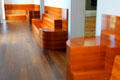 Modern wooden seating at Berlin Gemaldegalerie. Berlin, Germany.