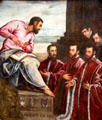 Three Venetian officials: Marco da Molin, Carlo Cornaro & Nicolò Zane before St Mark statue painting by Tintoretto at Berlin Gemaldegalerie. Berlin, Germany.