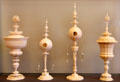 Carved ivory covered cups & hollow spheres from Germany at Bode Museum. Berlin, Germany.