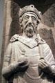Detail of stone figure of Charlemagne as founder of Benedictine convent in Müstair Switzerland at German Historical Museum. Berlin, Germany.