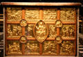 Pala d'Oro , gold altar front with scenes from Passion centered by Christ in Majesty with medallions containing symbols of Four Evangelists in Palatine Chapel at Aachen Cathedral. Aachen, Germany.