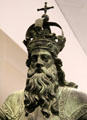 Facial detail of bronze Charlemagne statue from Aachen's Market Fountain at New Aachen City Museum. Aachen, Germany.