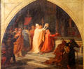 Imperial coronation of Charlemagne by Pope Leo III at Old St Peter in Rome painting by Joseph Kehren after Alfred Rethes at New Aachen City Museum. Aachen, Germany.