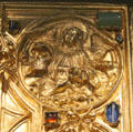 Angel, symbol of Evangelist Matthew, on cover of Imperial Gospel Book at New Aachen City Museum. Aachen, Germany.