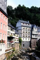 Houses along Rur River. Monschau, Germany