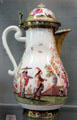 Meissen porcelain chinoiserie coffee pot with gilded parts by Johann Gregorius Höroldt at Meissen porcelain museum at Lustheim Palace. Munich, Germany.