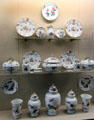 Array of Meissen porcelain with yellow tiger pattern pattern after Japanese style at Meissen porcelain museum at Lustheim Palace. Munich, Germany.