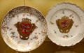Meissen porcelain plates with coat of arms of Saxon-Polish alliance coronation service at Meissen porcelain museum at Lustheim Palace. Munich, Germany.