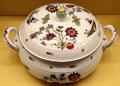 Meissen porcelain terrine painted with cut flowers & insects at Meissen porcelain museum at Lustheim Palace. Munich, Germany.