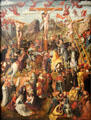 Crucifixion painting by Master of Benediktbeurer crucifixion at Alte Pinakothek. Munich, Germany.