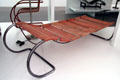 Steel & leather chaise lounge by Hans Luckhardt; Wassili Luckhardt & Anton Lorenz for Desta Stahlmöbel of Berlin at Pinakothek der Moderne. Munich, Germany.