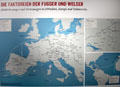 Maps showing factories & shipping routes of Fugger & Welser factories in Europe & South America at Fugger und Welser Erlebnismuseum. Augsburg, Germany.