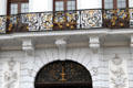 Fine ironwork on balcony above entrance to Municipal Art Gallery at Schaezler Palace. Augsburg, Germany.