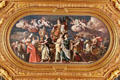 Large ceiling painting of Sapienti on a chariot pulled by wise men & law scholars in Goldener Saal at Augsburg Rathaus. Augsburg, Germany