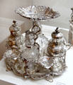Elaborate silver cruet set on tray for vinegar, oil & spices by goldsmith Johannes Hübner from Augsburg at Maximilian Museum. Augsburg, Germany.