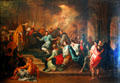 Lombard King Ratchis, together with his wife Thesia & daughter Ratrudis, receive the Benedictine vestment from Pope Zacharias painting by Johann Martin Speer at Bamberg City Museum. Bamberg, Germany.