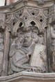 Angel carving of Evangelist Matthew on pulpit at St Lawrence Church. Nuremberg, Germany.