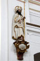 Statue of St James Major, Apostle, with his attributes a staff & scallop shells at St Aegidius parish church. Gmund am Tegernsee, Germany
