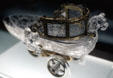 Crystal vessel in shape of boat on wheels in Prado Museum. Madrid, Spain.