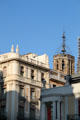Bell Tower of Barcelona Cathedral above buildings of Gothic Quarter. Barcelona, Spain.