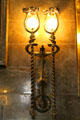 Ironwork lamps in central hall at Palau Güell. Barcelona, Spain.