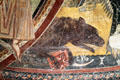 Fresco detail of lion of St Mark from church of Sant Pau d'Esterri de Cardós at Museu Nacional d'Art de Catalunya. Barcelona, Spain.