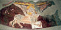Fresco detail of Evangelist St Luke from church of Sant Esteve d'Andorra la Vella at Museu Nacional d'Art de Catalunya. Barcelona, Spain.