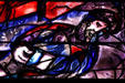 Detail of bearded man from stained-glass by Marc Chagall in Cathedral. Metz, France.