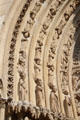 Saints carvings on right portal of Notre Dame Cathedral. Paris, France.