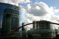 Arch supported footbridge to Kupka A tower at La Défense. Paris, France.
