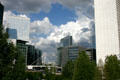 Towers of La Défense flanking ring road around modern development. Paris, France.