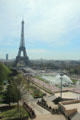 Eiffel Tower over Trocadero water fountains. Paris, France.