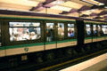 RATP metro train with rubber tires. Paris, France.
