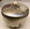 Ceramic pot by Auguste Delaherche of Paris with silver cover by Charles Rivaud at Museum of Decorative Arts. Paris, France.