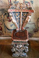 Sgabello carved with mask & baskets of fruit from Venice at Museum of Decorative Arts. Paris, France.